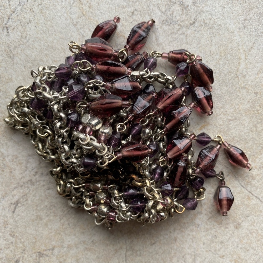 Silver Amethyst Beaded Layered Statement Necklace - image 4